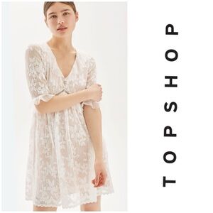 NWOT! Topshop Ivory lace mini dress with flip hem and V-Neck Top